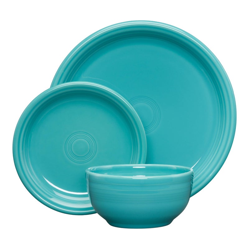 FiestaÂ® Bistro Coupe 3-Piece Dinnerware Set â€“ Durable Ceramic, Lead-Safe, Dishwasher/Microwave/Oven Safe â€“ Made in USA Dinnerware - Turquoise - Image 1